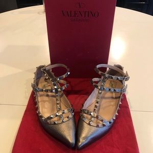 Valentino Rockstud Caged Ankle Strap Flats
